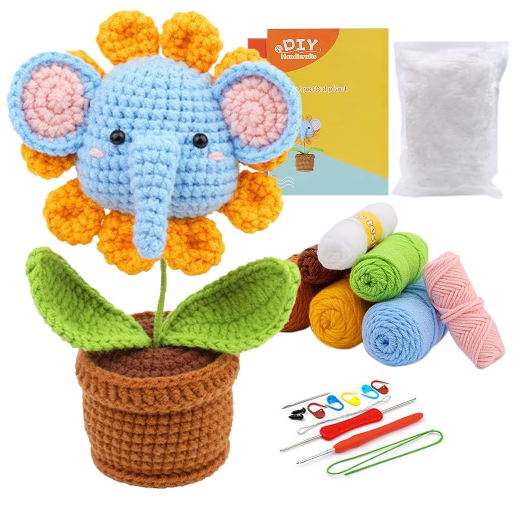 HASTHIP Crochet Stuffed Animal Kit Crochet Kit for Beginners Elephant Knitting Kit Full Set Crochet Starter Kit with Yarn, Polyester Fiber, Crochet Hooks, Tutorial Video, DIY Gift Friends (Sunflower) HASTHIP Crochet Stuffed Animal Kit Crochet Kit for Beginners Elephant Knitting Kit Full Set Crochet Starter Kit with Yarn, Polyester Fiber, Crochet Hooks, Tutorial Video, DIY Gift Friends (Sunflower)